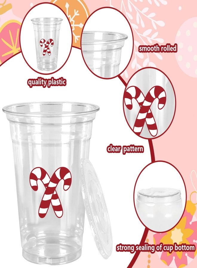JarThenaAMCS 60Pcs Christmas Plastic Cups with Lids Straws Drinking Cup 12oz Gingerbread Man Candy Cane Disposable Cups for Xmas Winter Holiday - Image 3